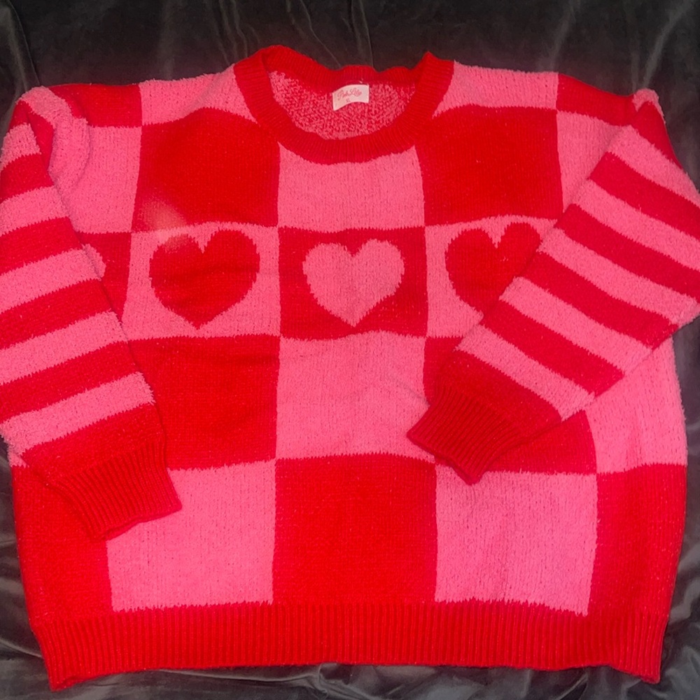 Pink Lily valentines heart sweater/ gently used. / worn once / too big